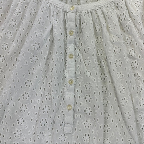 Chaps Women’s White Eyelet Peasant Blouse Balloon 3/4 Sleeve Sz L Boho Cottage - Picture 3 of 7